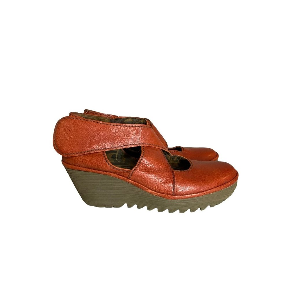 Fly London Yogo Wedge Leather Heel Shoes Criss Cross Strap Size 39 - Picture 2 of 6